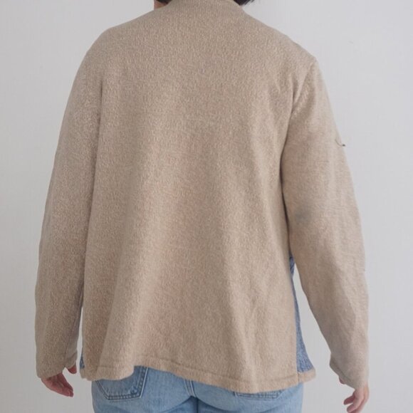 Alia Beige Blue Embroidered Floral Knit Zip Up Cardigan Sweater Large - Picture 3 of 14